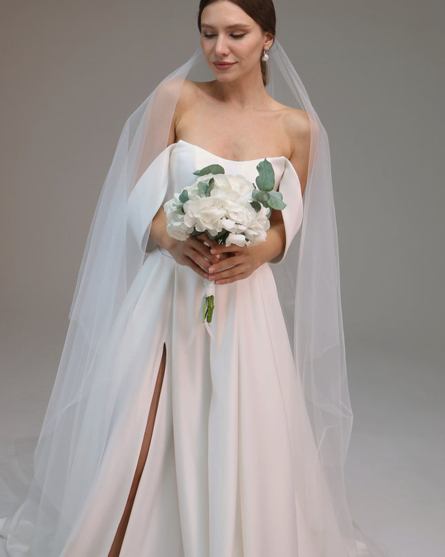 Sheer Waist-Length Blusher Bridal Veil | Subtle Minimalist Blusher Veil
