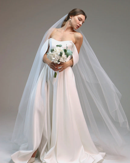 Sheer Waist-Length Blusher Bridal Veil | Subtle Minimalist Blusher Veil