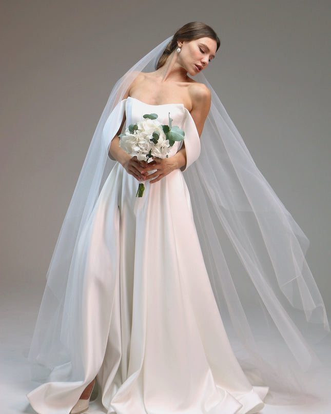 Sheer Waist-Length Blusher Bridal Veil | Subtle Minimalist Blusher Veil