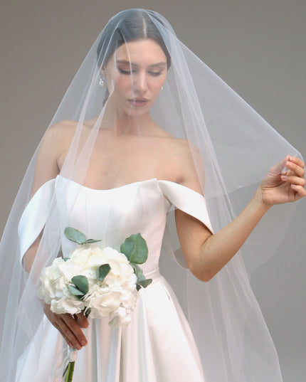 Sheer Waist-Length Blusher Bridal Veil | Subtle Minimalist Blusher Veil