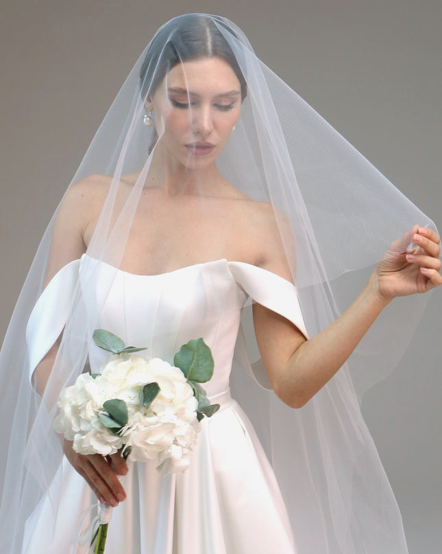 Sheer Waist-Length Blusher Bridal Veil | Subtle Minimalist Blusher Veil