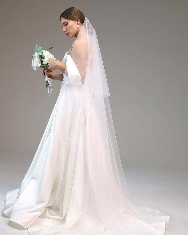 Sheer Waist-Length Blusher Bridal Veil | Subtle Minimalist Blusher Veil