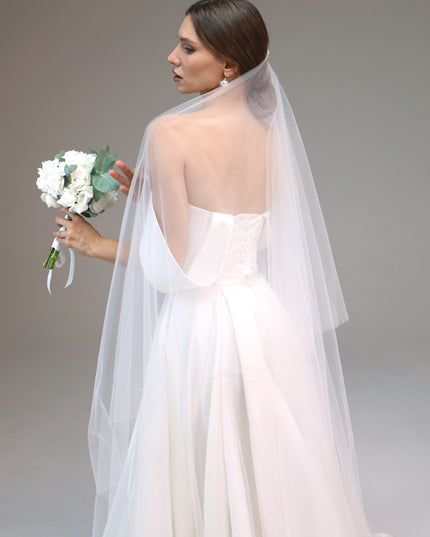 Sheer Waist-Length Blusher Bridal Veil | Subtle Minimalist Blusher Veil