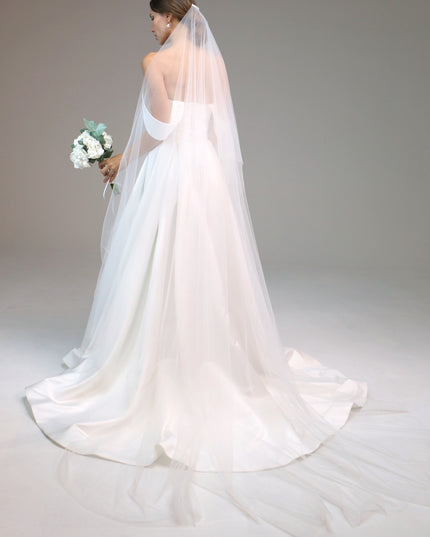 Sheer Waist-Length Blusher Bridal Veil | Subtle Minimalist Blusher Veil