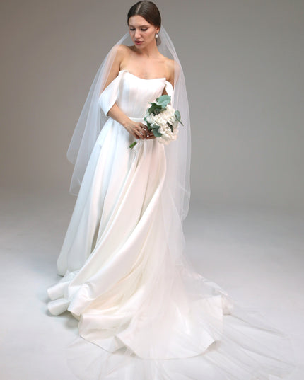 Sheer Waist-Length Blusher Bridal Veil | Subtle Minimalist Blusher Veil