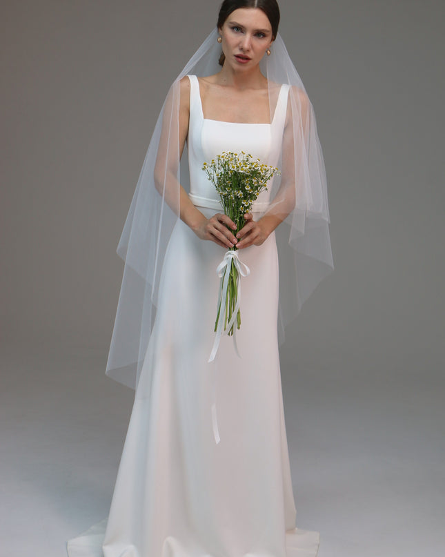 White veil,2 tiers veil,soft tulle,classic veil