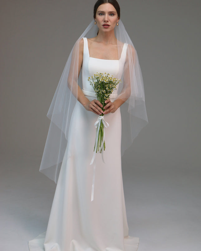 White veil,2 tiers veil,soft tulle,classic veil