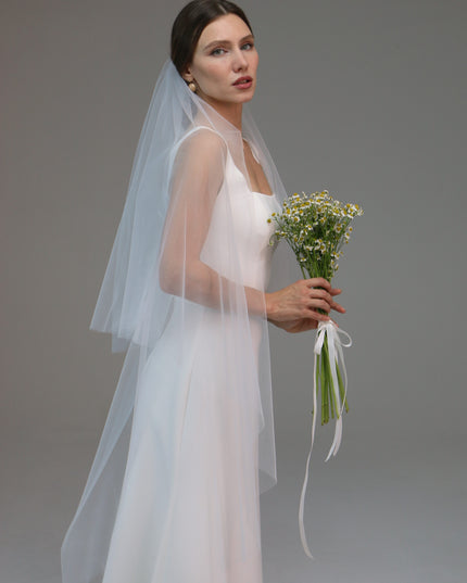 White veil,2 tiers veil,soft tulle,classic veil