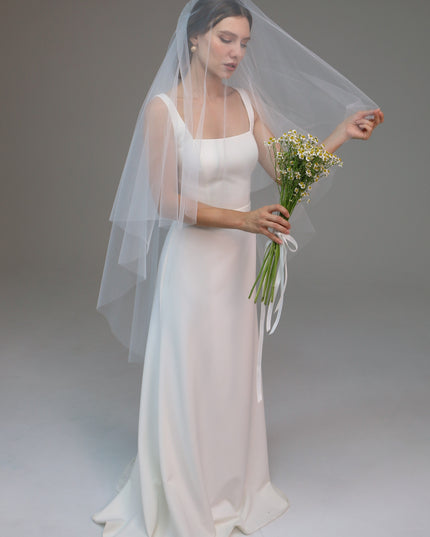 White veil,2 tiers veil,soft tulle,classic veil