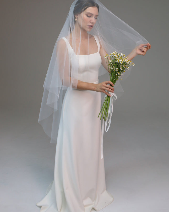 White veil,2 tiers veil,soft tulle,classic veil