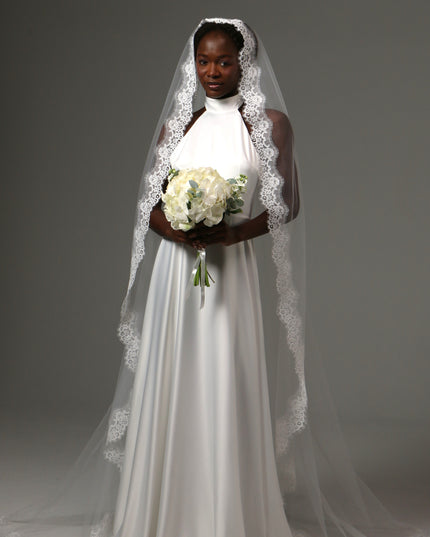 Lace Edge Cathedral Wedding Veil Soft Tulle One Tier