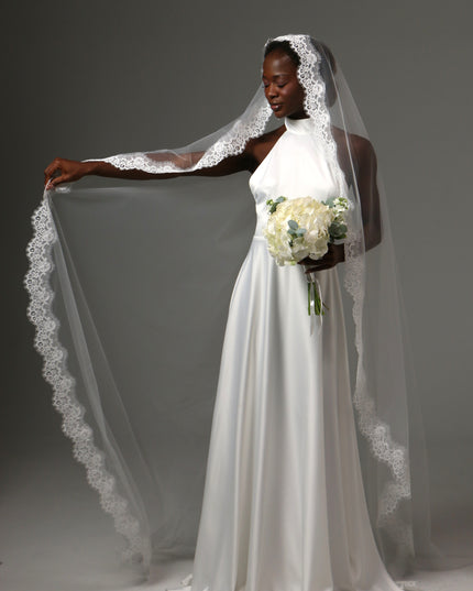Lace Edge Cathedral Wedding Veil Soft Tulle One Tier