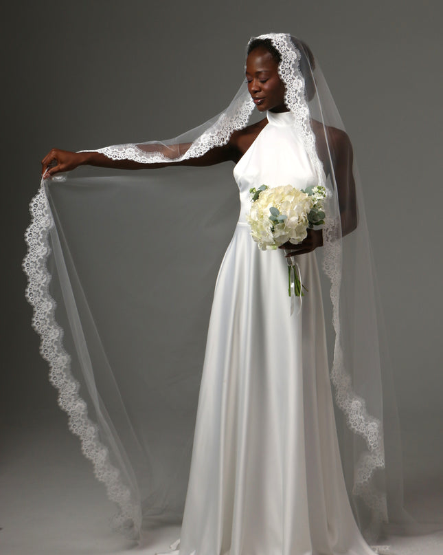 Lace Edge Cathedral Wedding Veil Soft Tulle One Tier