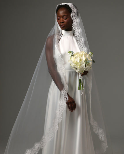 Lace Edge Cathedral Wedding Veil Soft Tulle One Tier