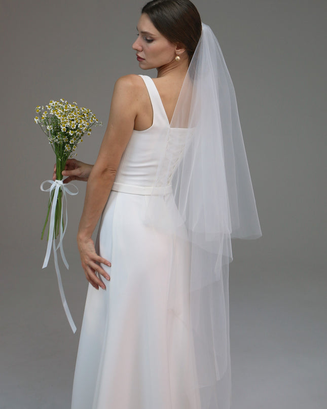 White veil,2 tiers veil,soft tulle,classic veil