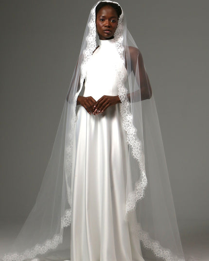 Lace Edge Cathedral Wedding Veil Soft Tulle One Tier