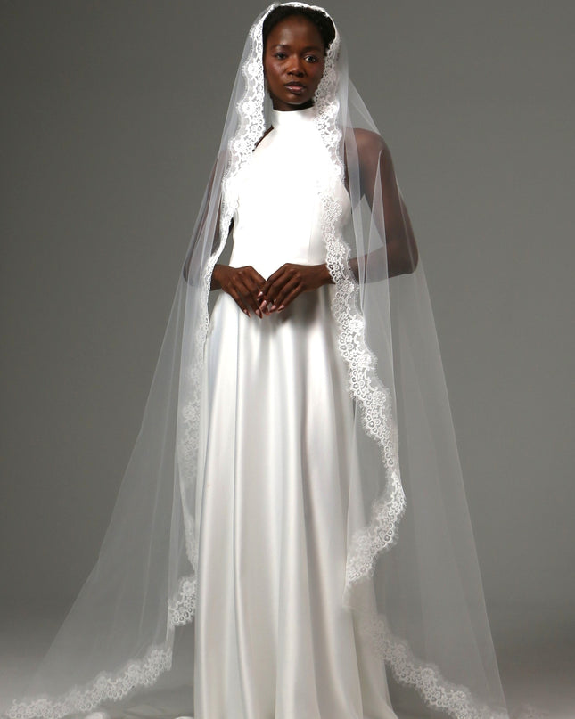 Lace Edge Cathedral Wedding Veil Soft Tulle One Tier