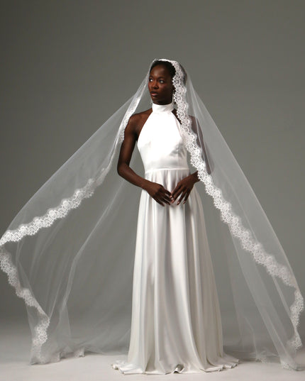 Lace Edge Cathedral Wedding Veil Soft Tulle One Tier
