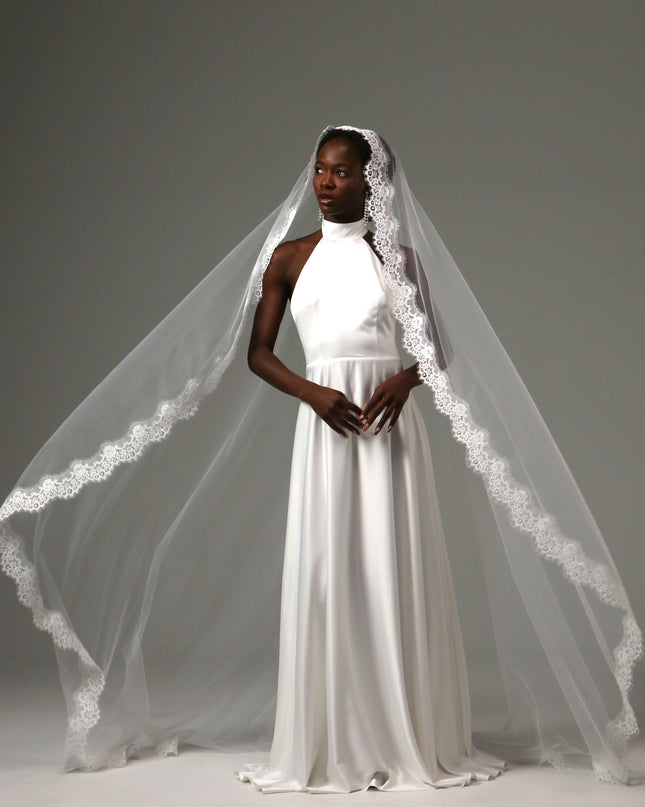 Lace Edge Cathedral Wedding Veil Soft Tulle One Tier