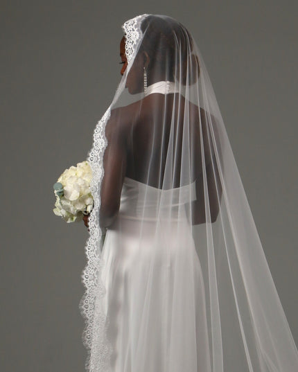 Lace Edge Cathedral Wedding Veil Soft Tulle One Tier