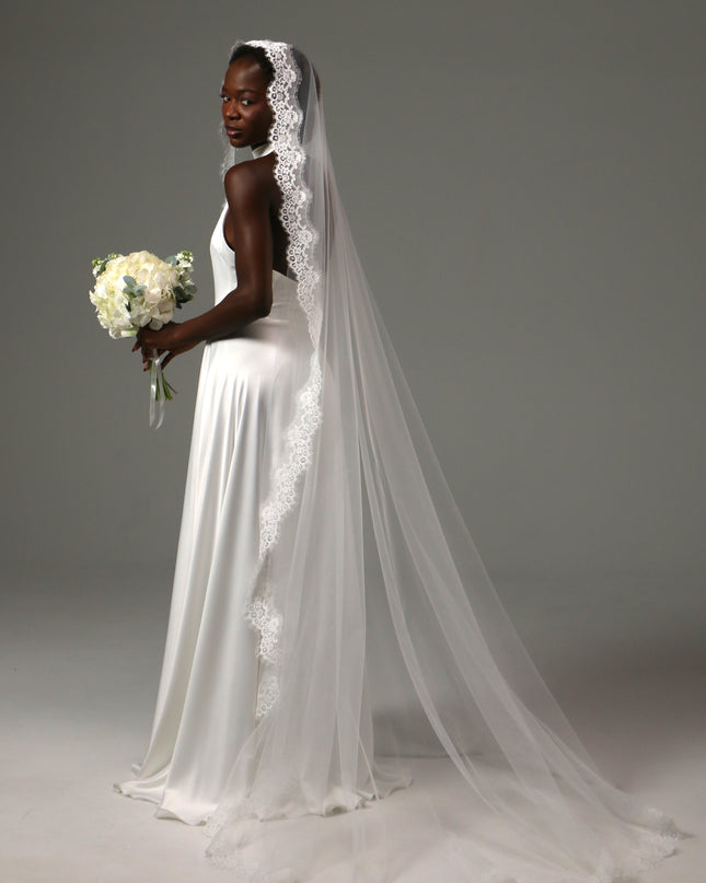 Lace Edge Cathedral Wedding Veil Soft Tulle One Tier