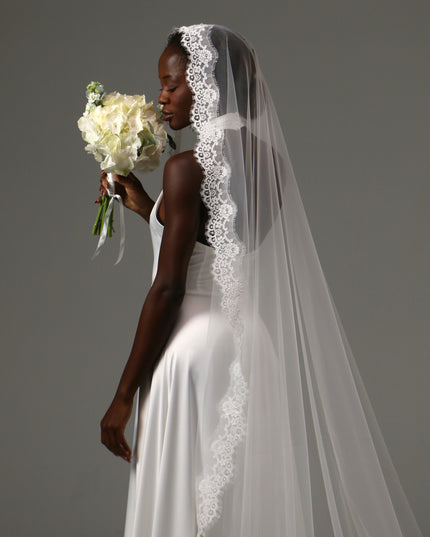 Lace Edge Cathedral Wedding Veil Soft Tulle One Tier