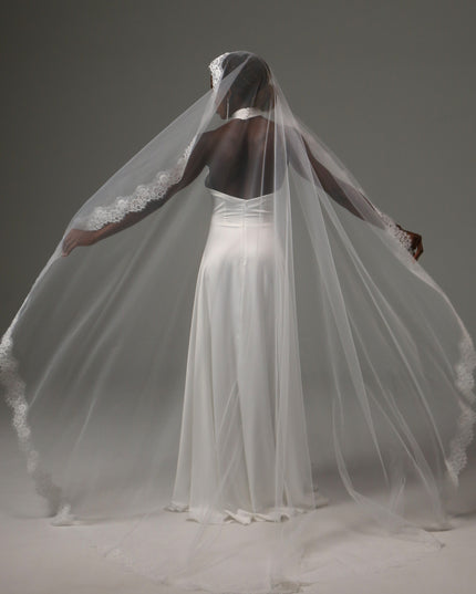 Lace Edge Cathedral Wedding Veil Soft Tulle One Tier