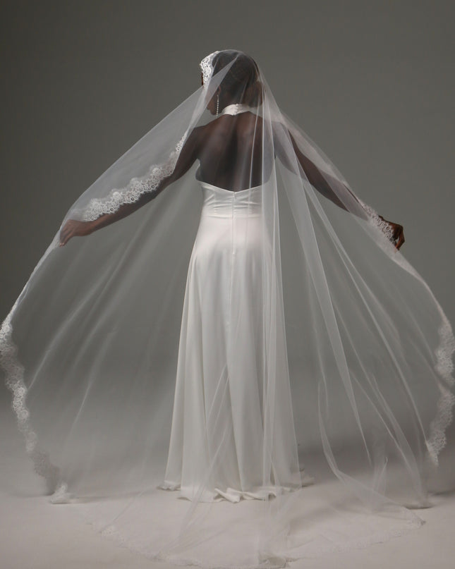 Lace Edge Cathedral Wedding Veil Soft Tulle One Tier