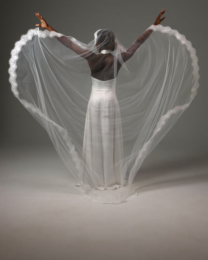 Lace Edge Cathedral Wedding Veil Soft Tulle One Tier