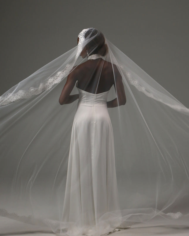 Lace Edge Cathedral Wedding Veil Soft Tulle One Tier