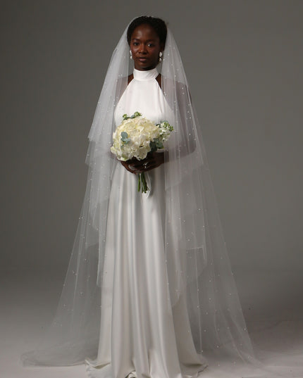 Pearl Cathedral Wedding Veil – Two Tier Soft Tulle Bridal Veil