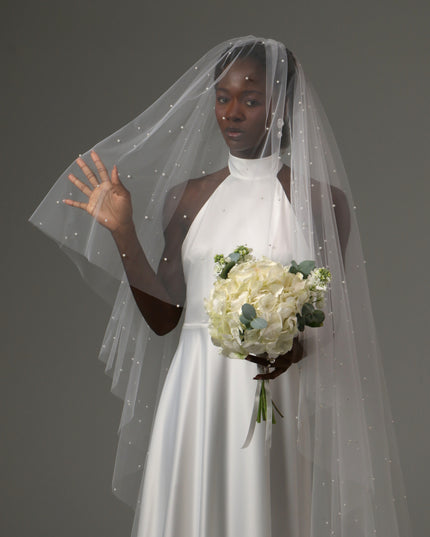 Pearl Cathedral Wedding Veil – Two Tier Soft Tulle Bridal Veil