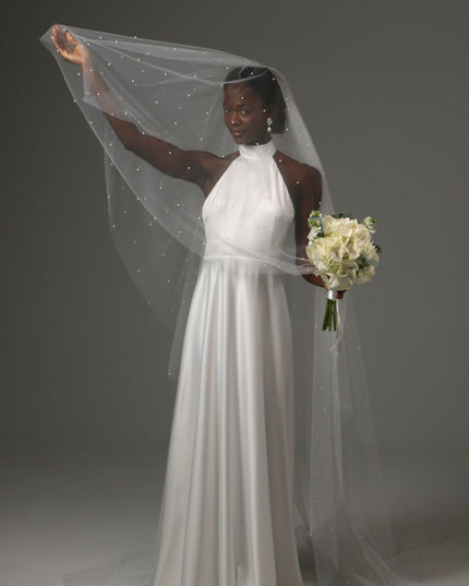 Pearl Cathedral Wedding Veil – Two Tier Soft Tulle Bridal Veil