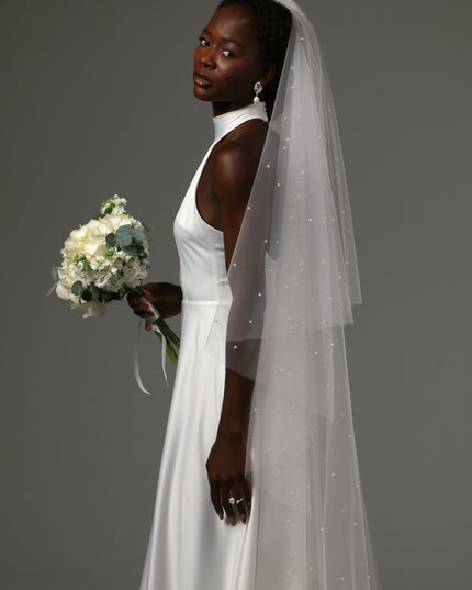 Pearl Cathedral Wedding Veil – Two Tier Soft Tulle Bridal Veil