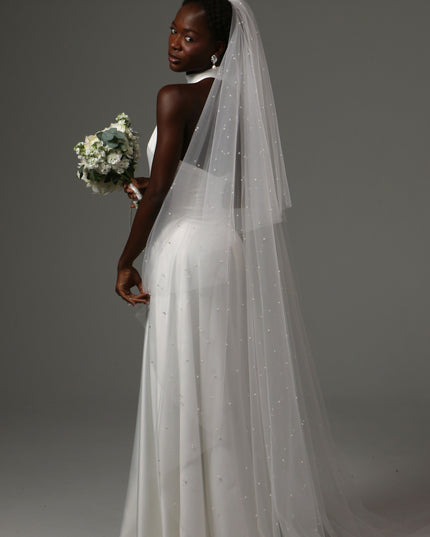 Pearl Cathedral Wedding Veil – Two Tier Soft Tulle Bridal Veil