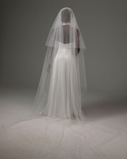Pearl Cathedral Wedding Veil – Two Tier Soft Tulle Bridal Veil