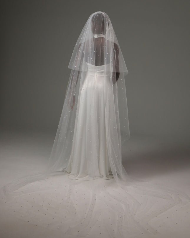 Pearl Cathedral Wedding Veil – Two Tier Soft Tulle Bridal Veil