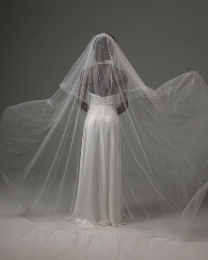 Pearl Cathedral Wedding Veil – Two Tier Soft Tulle Bridal Veil