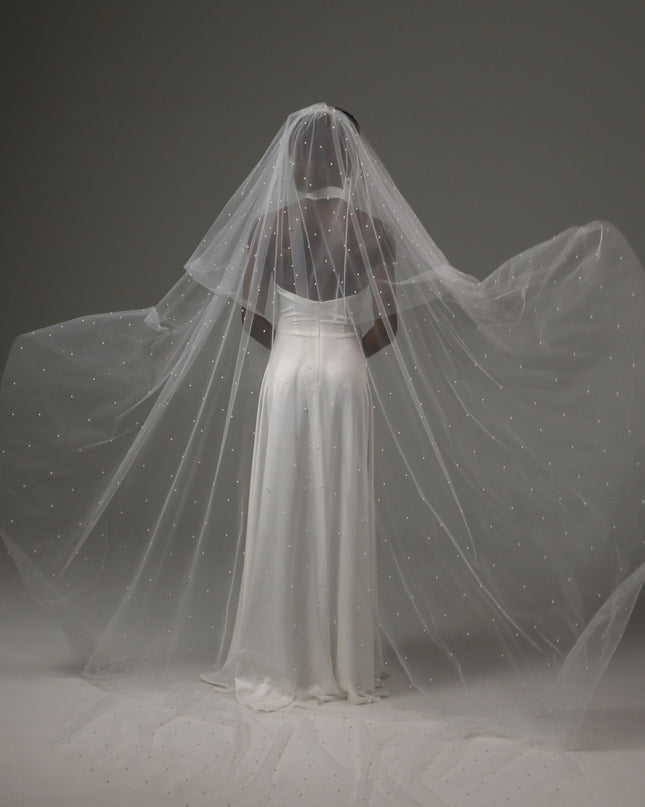 Pearl Cathedral Wedding Veil – Two Tier Soft Tulle Bridal Veil
