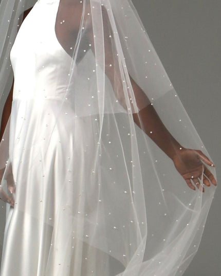 Pearl Cathedral Wedding Veil – Two Tier Soft Tulle Bridal Veil