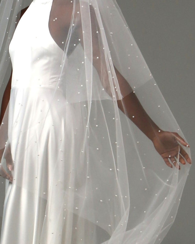 Pearl Cathedral Wedding Veil – Two Tier Soft Tulle Bridal Veil