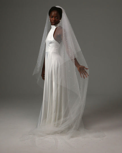 Pearl Cathedral Wedding Veil – Two Tier Soft Tulle Bridal Veil