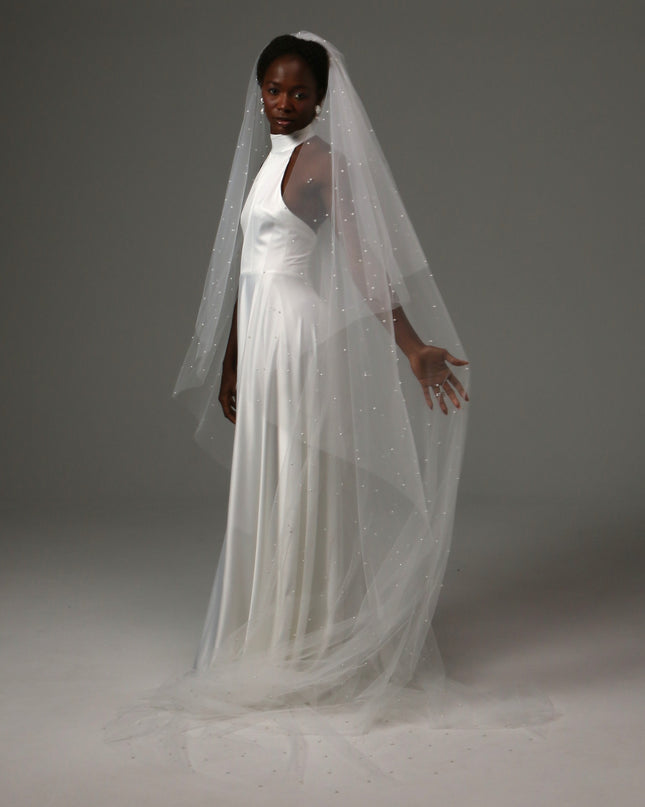 Pearl Cathedral Wedding Veil – Two Tier Soft Tulle Bridal Veil