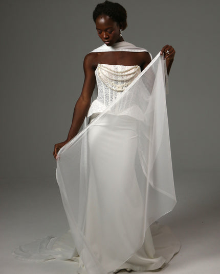 Lace Edge Bridal Scarf Veil Long Tulle Wedding Wrap