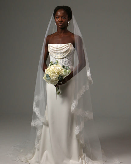 Lace Edge Cathedral Veil Soft Tulle Two Tier Bridal