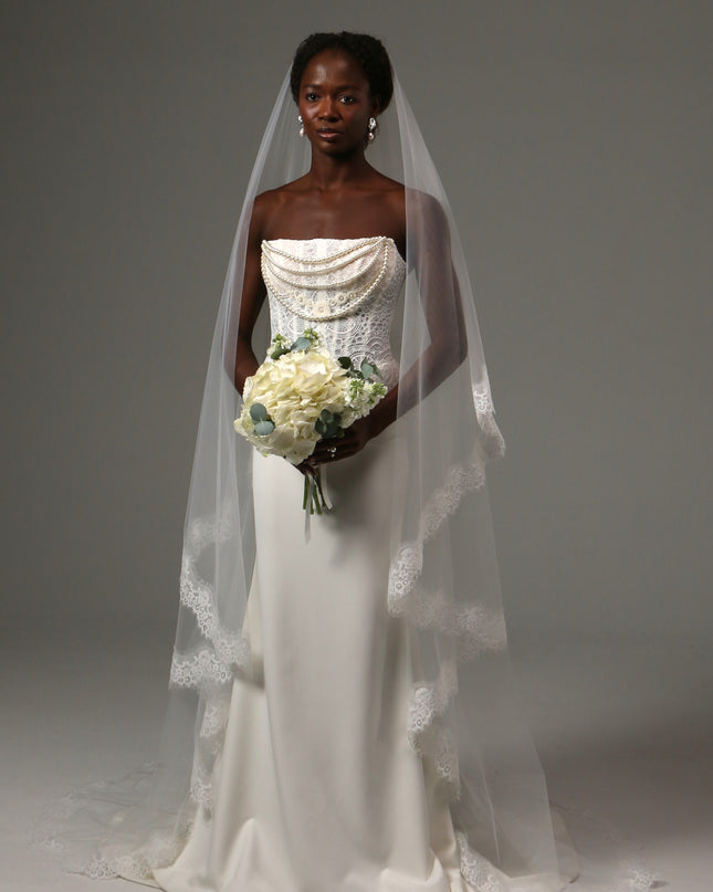 Lace Edge Cathedral Veil Soft Tulle Two Tier Bridal