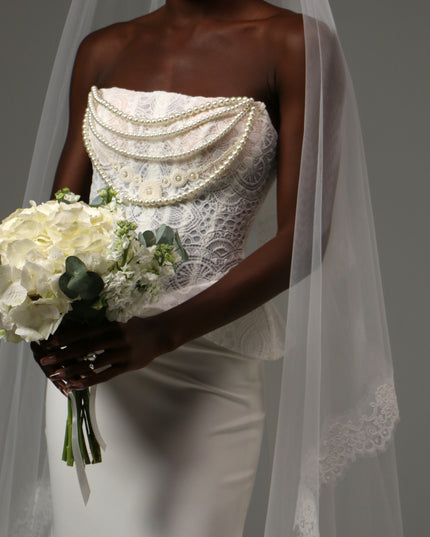 Lace Edge Cathedral Veil Soft Tulle Two Tier Bridal