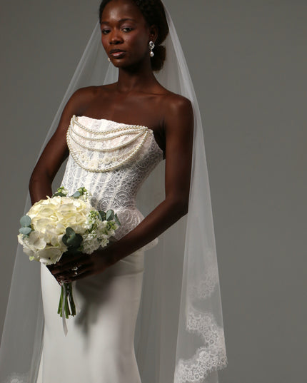 Lace Edge Cathedral Veil Soft Tulle Two Tier Bridal