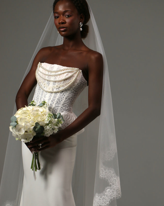 Lace Edge Cathedral Veil Soft Tulle Two Tier Bridal