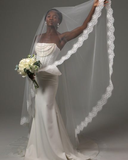 Lace Edge Cathedral Veil Soft Tulle Two Tier Bridal